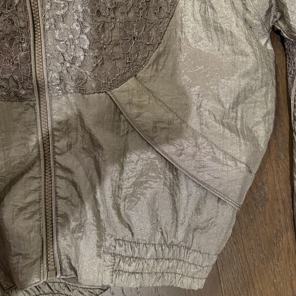 Vintage Active Frontier Track Suit Jacket Shiny Lace Taupe Size Petite Small - Picture 8 of 8